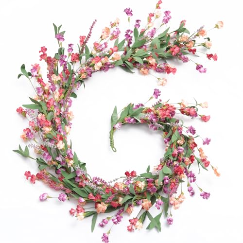 Artgar Flower Garland 6Ft Spring/Summer Garland Floral Garlands for Mantle All Year Round Paper Garlands Decor for Indoor Outdoor Home Wedding Arch Porch Stair Year Round Decor (Red&Orange&Purple) - color: Red&orange&purple (6ft)