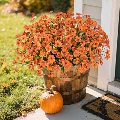 Ouddy Decor 24 Bundles Artificial Fall Flowers for Outdoors Fake Mums Fall Silk Flowers UV Resistant Faux Plastic Plants for Indoor Outdoor Vase Box Garden Porch Window Box Home Autumn Decor, Orange - color: Orange, size: 24 Bundles