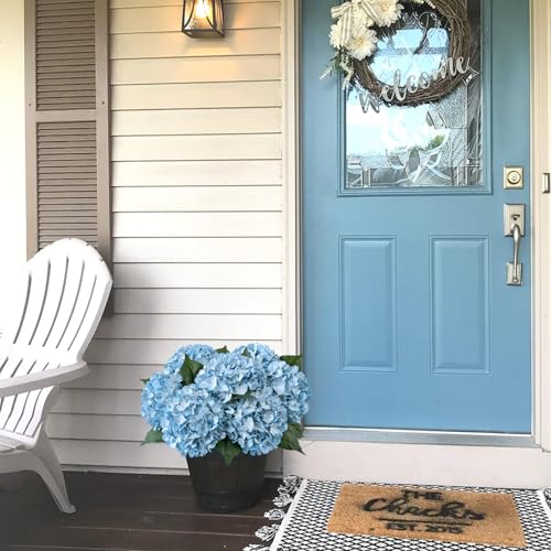 JINWOE Light Blue Hydrangea Artificial Flowers, 4PCS 21" Large Lifelike Full Outdoor Silk Artificial Hydrangeas, Fake Flowers Bouquets Arrangement for Porch Home Table Centerpieces Party - color: Light Blue