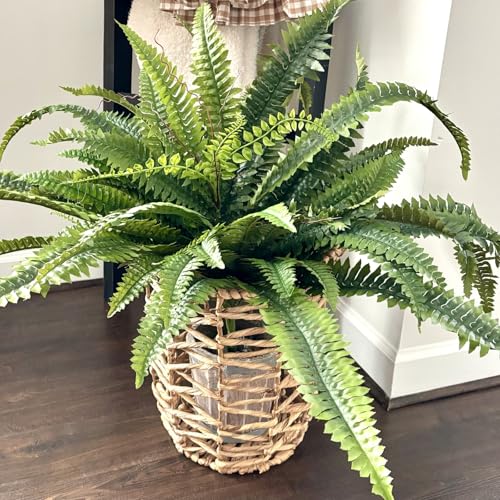 CQURE Artificial Boston Ferns for Outdoors, 42 Inch Large Fake Fern Plant with 48 Fronds, Set of 2 Realistic Artificial Fern Bushes for Indoor Outdoor Garden, Porch, Patio Decor - size: 42" 48 Leaves-2pc-A
