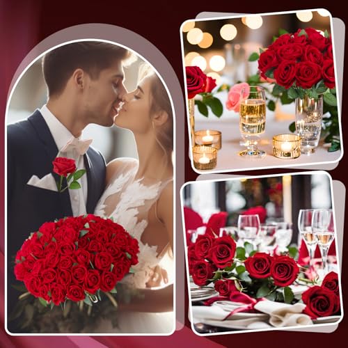 90 Pcs Red Velvet Rose Artificial Flowers, 51cm Silk Wedding Fake Silk Roses Florals for Centerpieces DIY Bouquet Party Arrangement Bridal Home Decor - color: Red