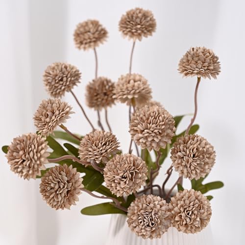 Waipfaru 10pcs Fake Silk Pompon Mum Artificial Flowers, Bulk Faux Mini Chrysanthemums, for Centerpieces Wedding Fillers Champagne Arrangements, No vase, Brown - color: Brown