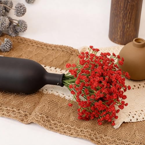 6 Pcs Babys Breath Artificial Flowers, Fake Babys Breath Flowers for Wedding Floral Arrangement Party Decor, Red - color: Red