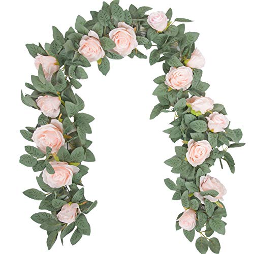 Der Rose 2 Pcs 13FT Artificial Flower Garland, Pink Rose & Greenery Floral Garland, Faux Flower Vine for Wedding Arch Table Wall & Backdrop Decor - color: Pink Rose 2 Pcs