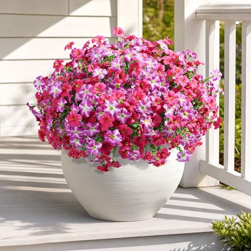 Artificial Flowers for Outdoors Decoration, 20 Bundles Faux Morning Glory with Eucalyptus Look Real UV Resistant Fake Plants Silk Flowers for Outside Yard Gardens Porch Patio Planter Home Urn, Mix - color: 2 Color(10 Fuchsia, 10 Gradient Fuchsia)