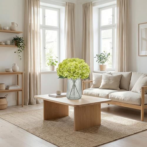 6Pcs Artificial Fake Flowers Silk Hydrangea 1 Flower Head Stem for Arrangements Wedding Bouquets Decorations Plastic Floral Table Centerpieces Home Kitchen Garden (Light Green) - color: Light Green