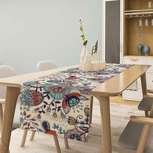 Boho Floral Table Runner Abstract Minimalist Flowers Art Printed Dinner Runner for Home Kitchen Dining Table Decor Fabric 1 Panel W13xL36in - color: Flower-1, size: 13"W x 36"H