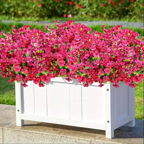 Artificial Flowers 12 Bundles, Faux Daisy and Eucalyptus Greenery Stems for Outdoor Indoor Decor - Fake Plants for Home, Garden, Patio, Porch Decoration - color: Rose Red