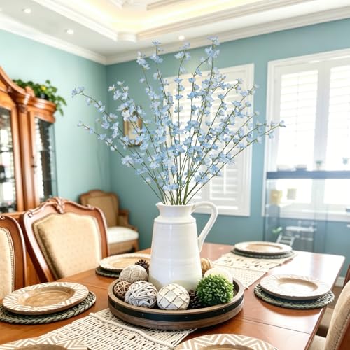 6 Pcs Artificial Forsythia Branches Fake Wildflowers Baby Blue 41" Silk Flowers with Long Stems Faux Spring Flowers for Tall Vase Indoor Home Decor Table Centerpieces Party Wedding Outdoor - color: Baby Blue