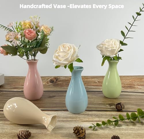 Small Ceramic Bud Vase Flower Single Stem Vase Mini Decorative Floral Holder Home Decorative Floral Centerpiece for Home Decor Centerpiece Wedding Party Table Vase (Green) - color: Green