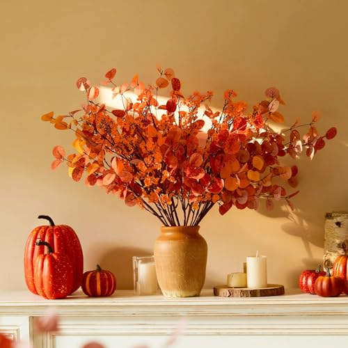 Yastouay Fake Fall Flowers Thanksgiving Table Decor, 5Pcs Fall Orange Faux Artificial Flowers for Decorations, Babys Breath Artificial Flowers Bulk for Thanksgiving Fall Decor Floral Arrangement - color: Orange, size: 5 Pcs