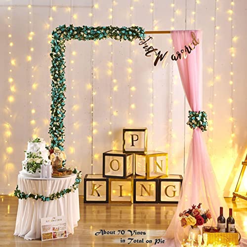PONKING 8 Pcs x 8.2 ft Flower Garland Artificial Rose Vine Flowers with Green Leaves Hanging Fake Roses Vine for Room Party Home Wedding Birthday Christmas Wall Arch Decor, White Blue Flower - color: Spring-blue White-8pcs, size: 8 Vines 66FT