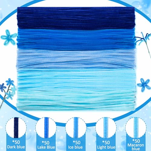 Peryiter 371 Pcs Pipe Cleaners Flowers Kit, Pipe Cleaners Chenille Stems Bulk with Floral Wire Gardening Tape Stamen, Fluffy Limpiapipas para Flores for DIY Mother's Day Decor(Blue) - color: Blue