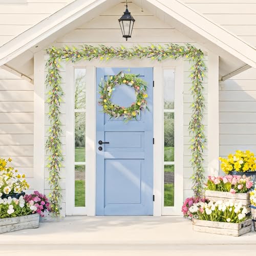 6.5 ft Easter Garland-Spring Garland Egg and Mixed Berry Garland Hanging Rustic Spring Pastel Wreaths DIY Artificial Decorations Garland for Home Indoor Outdoor Easter Mantel Decorations - color: Easter01