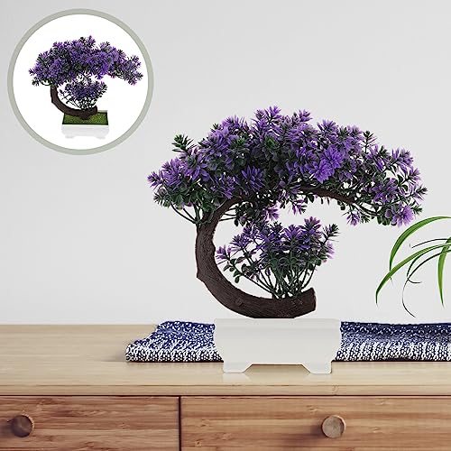 GANAZONO Bonsai Statue Small Artificial Plants for Home Decor Indoor Mini Artificial Bonsai Tree Japanese Fake Plants for Bedroom Aesthetic Faux Bonsai Decor - color: Perple