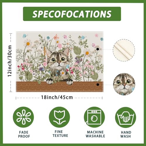 XCHI Wildflowers Cat Daisy Spring Placemats Set of 4 Summer Table Mats for Party Home Kitchen Dining Table Decorations 12x18 Inch - size: 12x18 Inch