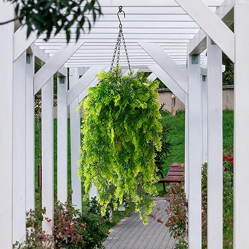 ZFProcess Artificial Faux Hanging Plants Basket for Spring Outdoor Summer Decoration, Fake Seaweed Plant UV Resistant Look Real for Outside Porch Home Patio Balcony Yard(Dark Green) - color: Dark Green