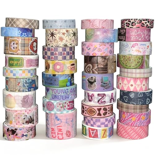 36 Rolls Vaporwave Aesthetic Washi Tape Set, Decorative Scrapbook Tape for Journaling, Bullet Journals, Planners, DIY Crafts and Gift Wrapping - color: DREAM_WAVE