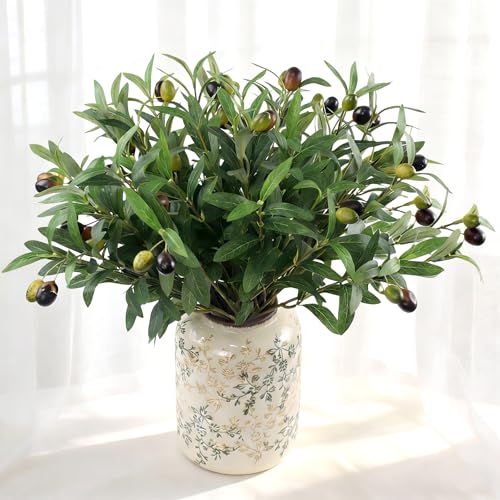Artificial Olives Plants Stems for Vase, 8 Pcs Fake Greenery Olive Branches Stems Faux Green Plants Leaves for Table Desk Livingroom Kitchen Indoor Home Decor - color: 8p