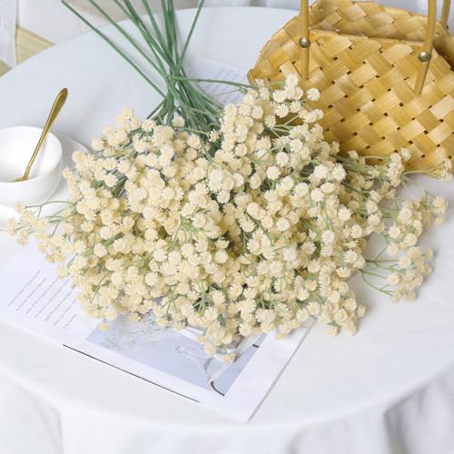 12PCS Fake Babys Breath Flowers, 24inch Long Stem Artificial Flowers Real Touch Faux Babies Breath Gypsophila Bouquet for Wedding Floral Arrangement Party Decor (Champagne) - color: Champagne