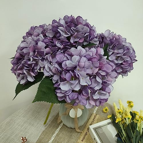 Purple Hydrangea Artificial Flowers,6 Pcs Faux Hydrangea Flowers,Artificial Hydrangeas Flowers with Stems,Fake Hydrangeas, Silk Hydrangea Flower with Stem (6, Eggplant Purple) - color: Eggplant Purple