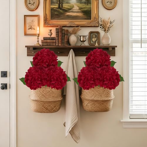 Hollyone 3Pcs Red Hydrangea Artificial Flowers Real Touch Faux Silk Hydrangeas Flowers with Stem Fake Florals Flower for Home Wedding Table Centerpiece Vase Arrangements Decoration - color: Red