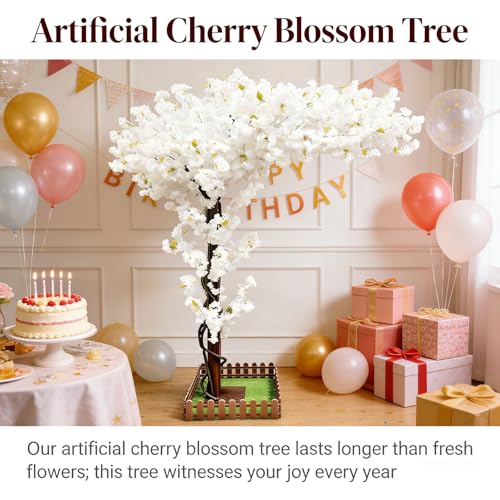 Big Artificial Cherry Blossom Trees 6ft White for Home Decor Indoor Outdoor,Arbol De Cerezo Artificial Grande,Faux Fake Cherry Blossom Tree for Office HotelGarden Party Wedding - color: White, size: 6ft