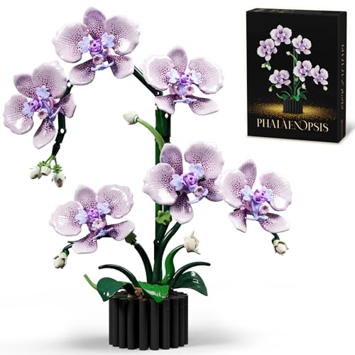 Mov stone Botanicals Orchid Building Set for Adults,Fake Orchid Artificial Plant Collection for Home Office Desk Decor,Ideal Gifts for Mother's Day, Anniversary, Birthday for Ages14+