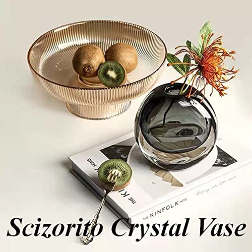 Crystal Vase, Modern Decorative Vase, Minimalist Floral Vase, Light Luxury Style for Home Decor, Centerpiece, Office, Pampas Grass, Dried Flowers, Flowers and Buds (Grey) - color: Gray