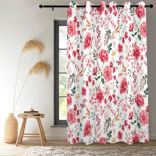 Renaiss Pink Rose Floral Curtains Red Peony Flowers Blackout Window Curtains for Bedroom Thermal Insulated Living Room Window Drapes 29W x 45L Inches 2 Panel Set, Grommet Top - color: Pink & Green, size: 29"W x 45"L (Pack of 2)
