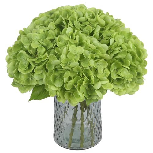 IPOPU 6PCS Real Touch Hydrangea Artificial Flowers Green Full Faux Hydrangea Flowers with Stems Latex Realistic Fake Hydrangeas for Home Table Centerpieces Wedding Bouquets Party Decoration (Green) - color: Green