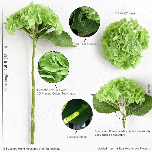 FiveSeasonStuff Real Touch Silk Hydrangea Flowers, 2 Large Long Stem Artificial Flowers for Floral Arrangements (Paris Green) - color: Paris Green (2 Stems)