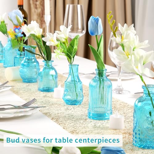 Glass Bud Vase Set, Mini Vases for Flowers, Bulk Vintage Mini Vases for Centerpieces Wedding Decor, Home Flower Décor, Candle Holders, Diffuse Bottles, Hydroponic, (Pack of 30,Sky Blue) - color: Sky Blue, size: 30 pcs