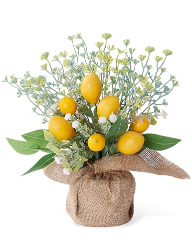 Lemon Decor, 1 Pcs Farmhouse Rustic Lemon Kitchen Decor, Summer Centerpieces for Tables, Fake Artificial Lemons Flowers in Burlap Bag Vase, Brighten Your Home Indoor Outdoor Home Decorations - style: Lemon Decor (1 Pcs)