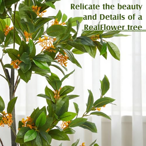 Daifunli 5ft Artificial Flower Tree Indoor Faux Osmanthus Tree Realistic Osmanthus Plants in Pot with Orange Flowers Lifelike Fake Floor Plant for Indoor Outdoor Home Living Room Office Wedding - style: Osmanthus Tree