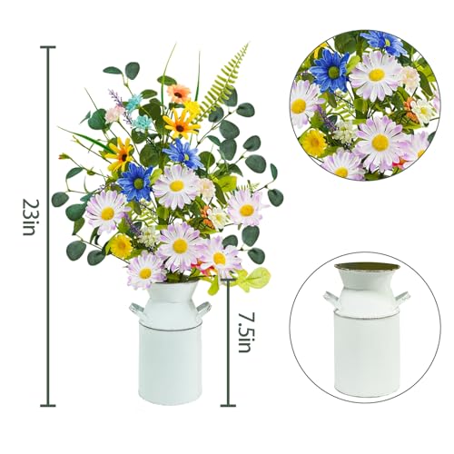Krissing Fake Flowers with Vase, 23" Tall Faux Floral Arrangement in Metal Pot Silk Artificial Wild Yellow Flowers Greenery Stems for Table Centerpieces Home Dining Room Spring Decor - color: Yellow
