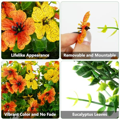 CCILAND 2 PCS Artificial Hanging Flowers for Outdoors, Fake Flower Plants UV Resistant Faux Hanging Spring Flowers for Home Porch Garden Patio Yard (Orange and Yellow) - color: Orange and Yellow