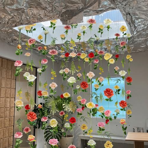 XunYee 6 Pcs 35.4 ft Flower Garlands Artificial Wildflower Vines Floral Hanging Backdrop Fake Flower Garlands Faux Silk Wildflower Vine for Wedding Bridal Shower Home Garden Wall Arch Decor (Vibrant) - style: Vibrant