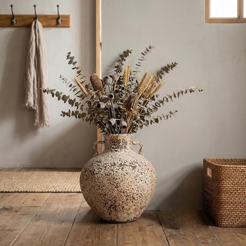 Ceramic Rustic Farmhouse Vase,Extra Large Terra Cotta Vase, Huge Pottery Decorative Flower Vases for Living Room Entryway Table Centerpiece Decor(11.8'' X 11.8'' x 11.8'') - color: Bordeaux Bottle