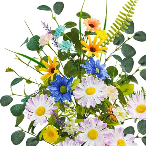 Krissing Fake Flowers with Vase, 23" Tall Faux Floral Arrangement in Metal Pot Silk Artificial Wild Yellow Flowers Greenery Stems for Table Centerpieces Home Dining Room Spring Decor - color: Yellow