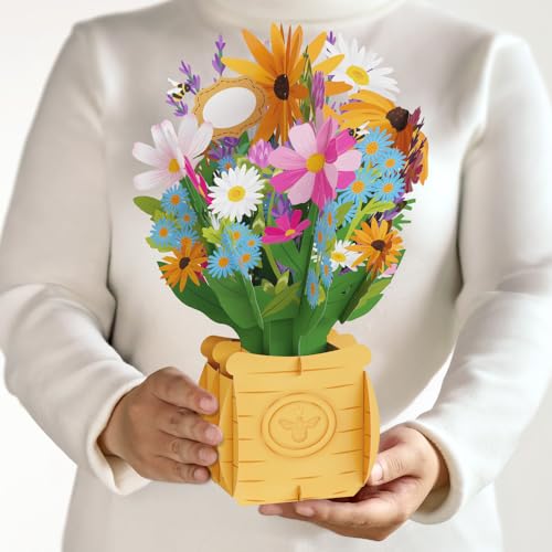 Lovepop Everyday Pop-Up Paper Flower Bouquet for Her and Him - 3D Greeting Cards for Boys, Girls, Men, Women - 12" Bee-u-tiful Blooms Bouquet - Blank Notecard Included - color: Bee-u-tiful Blooms Bouquet