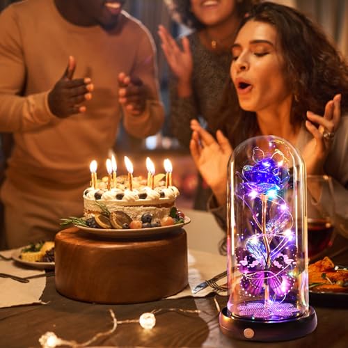 Mothers Day Rose Gifts for Mom Birthday Gift for Women, Rechargeable Galaxy Glass Rose in Glass Dome Crystal Roses Butterfly Mother's Day Flowers Gifts for Women Mom Wife Grandma Daughter, Purple - color: USB-B Purple