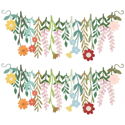 Yeaqee 2 Pcs Flower Banner Garland Cute Double-Sided Waterproof Spring Floral Birthday Party Decoration Paper Backdrop for Wedding Baby Shower(Wildflower,Colorful) - color: Colorful, style: Wildflower