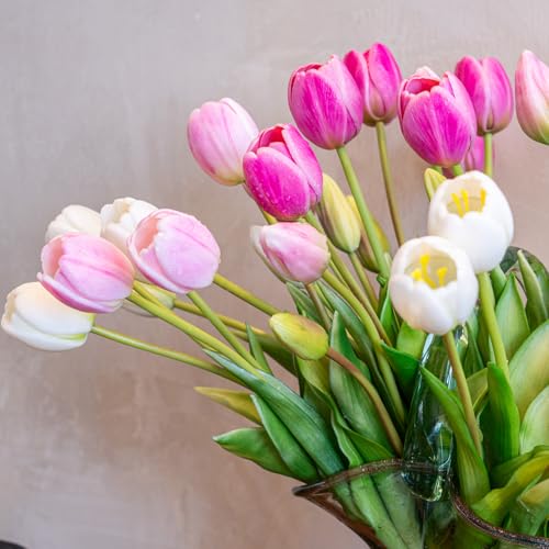 Artificial Tulips Flowers,Soft Touch Latex Bouquet, Fake Tulips,Spring Wedding Home Room Table Centerpiece Decor - color: 40pcs Peachblow Set(no Vase)