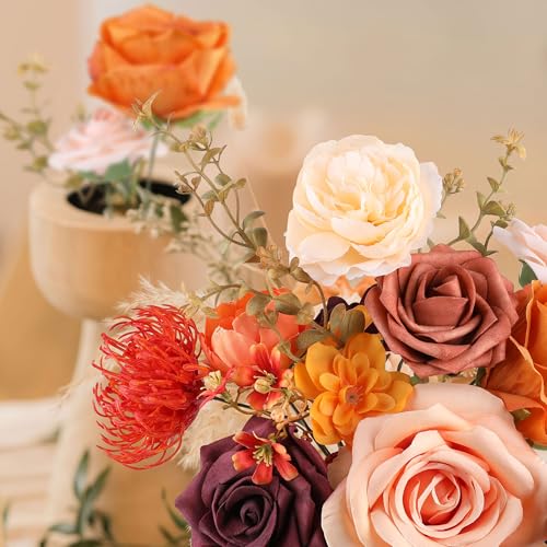 AGIRL Artificial Flowers Combo Silk Mix Terracotta Fake Flower with Stems for DIY Wedding Bouquets Centerpieces Arrangements Table Chair Decor Baby Shower Home Decor (Terracotta) - color: Terracotta