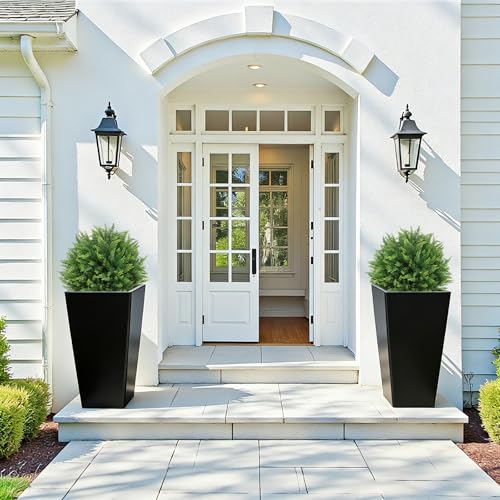 THE BLOOM TIMES Artificial Outdoor Plants, UV Resistant Fake Bushes & Shrubs with Ground Spike, Faux Cedar Topiary for Front Porch Outside Planter Decor Set of 2, Overall 24" - color: Cedar
