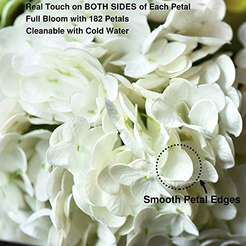 FiveSeasonStuff Snowy White Real Touch Hydrangea Flowers – 3 Large Stems Artificial Hydrangeas for Wedding Bouquets, Centerpieces & Home Table Decor – Gift Box Included - color: Snowy White Bloom (3 Stems)