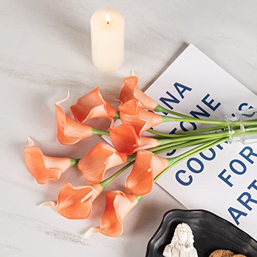 DuHouse 20Pcs Artificial Calla Lily Flower Real Touch Latex Flowers for DIY Wedding Bouquet Party Home Decor (Coral) - color: Coral, size: 20pcs