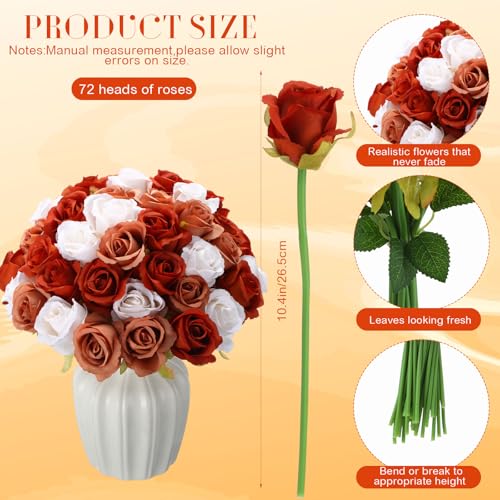 Hoteam 72 Heads Burgundy Brown Artificial Rose Flowers 6 Bouquet Wedding Decoration Faux Flower Arrangement Bouquet with Stem Bridal Shower Gift Floral Centerpiece for Tables - color: Brown