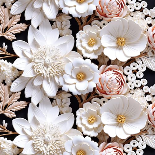 FunStick White 3D Floral Wallpaper Pink Embossed Flower Peel and Stick Wallpaper for Bedroom Wall Decor Ceiling Black White Floral Contact Paper for Cabinets Waterproof Removable Wall Paper 17.5"x118" - size: 118" x 17.5"